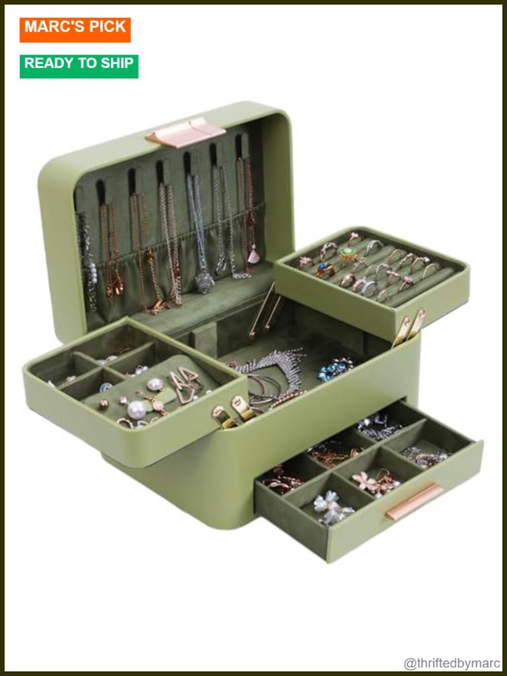 3 Layer Jewelry Box Organizer Faux Leather Large Storage Drawer